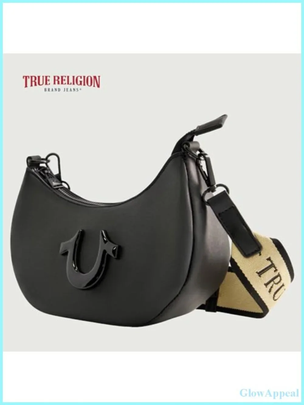 True Religion Crescent Hobo Shoulder Bag Faux Leather Removable Strap Purse